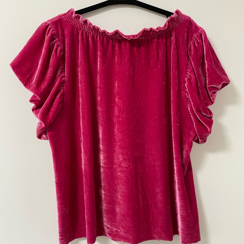 Free People Pink Velvet Blouse Teresa Boho Festival XL Crop Bubble - Picture 7 of 10